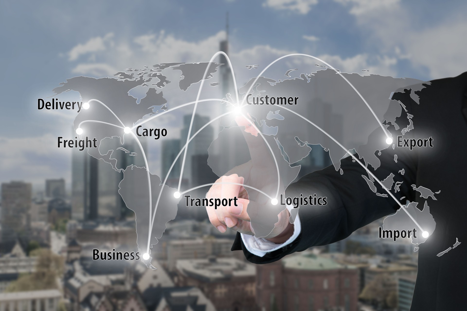 Empresário trabalhando com mapa de conexão de interface virtual
